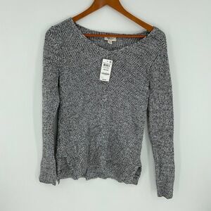 Style Co‎ Sweater Knit Long Sleeve Scoop Neck Women Medium Gray White Speckled